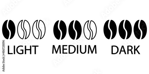 Level coffee beans roasting. Degree of coffee beans roasting. Vector set.
