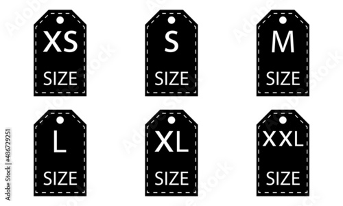 Set with clothing size icons for fabric design. Sizes : XS, S, M, L, XL, XXL. Big set of clothing size.