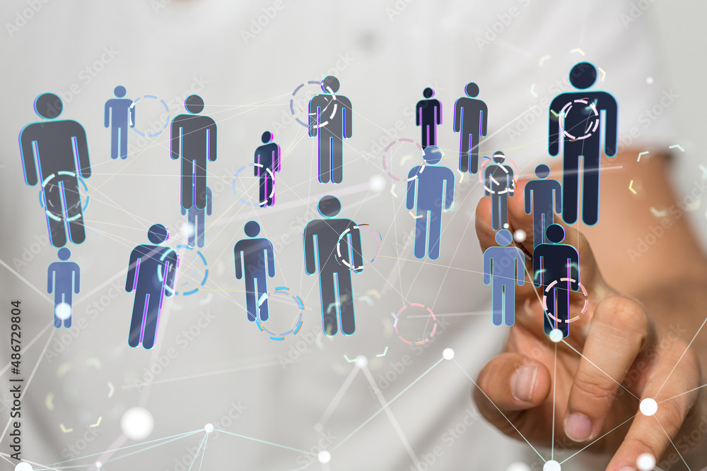 holding 3D rendering group of blue people holding 3D rendering group of blue people