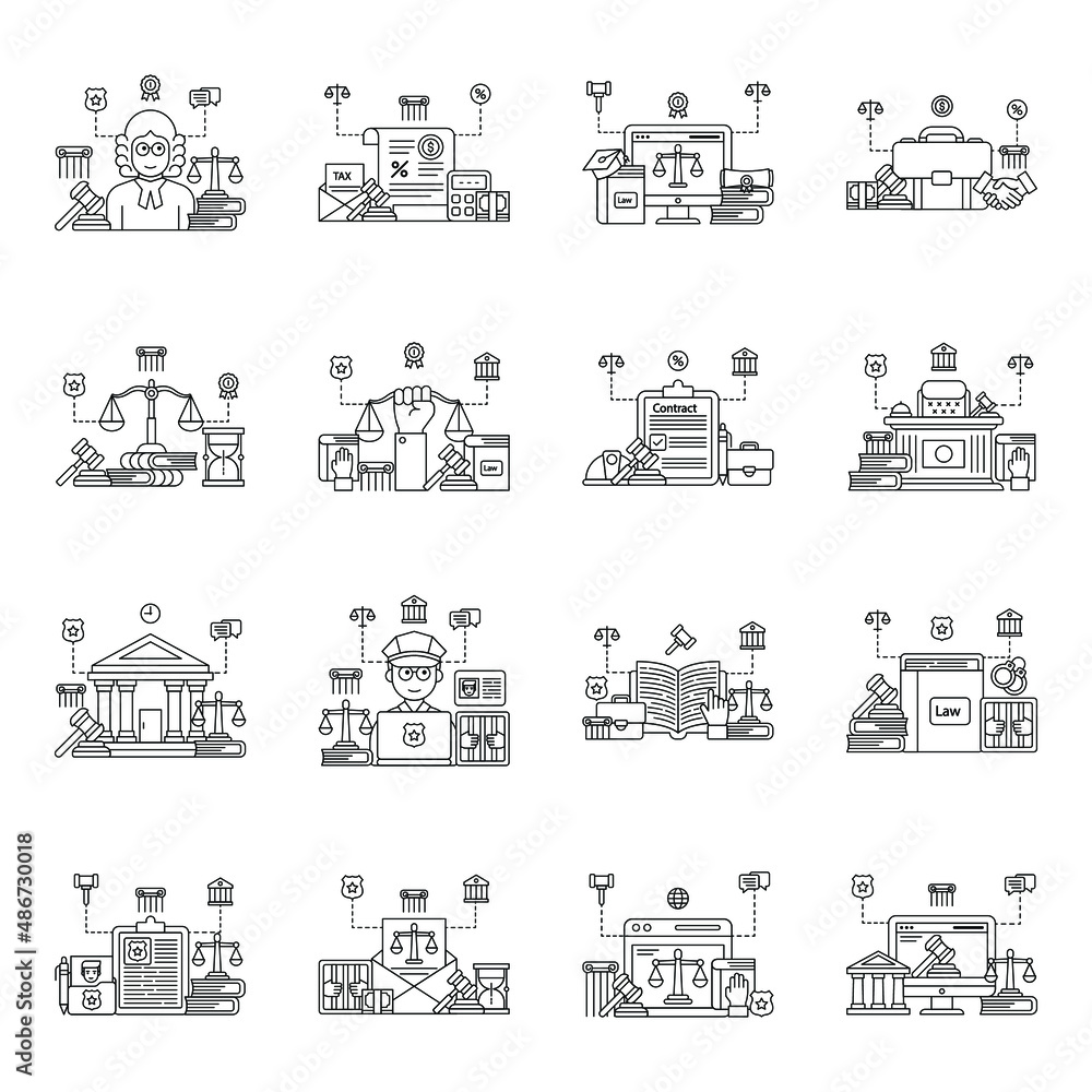 Pack of Law Linear Illustrations 