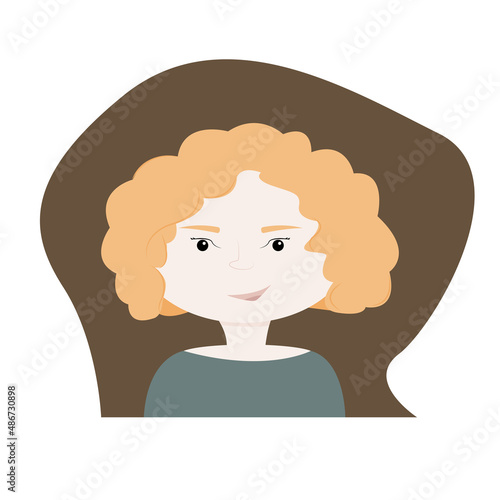 Red haired girl portrait. Flat style. Brown background