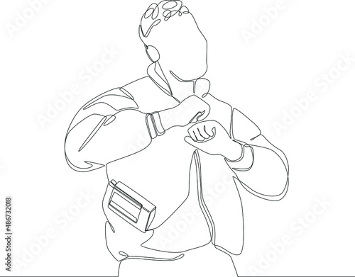 A man wearing a vintage Jacket with great pleasure. Temporary hand painting using a black and white background, adding to the vintage impression. Vintage clothes. Vector illustrations. 90's Fashion.