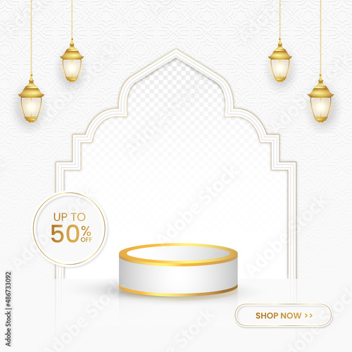 Ramadan kareem sale social media post islamic ornament and lantern Premium Vector