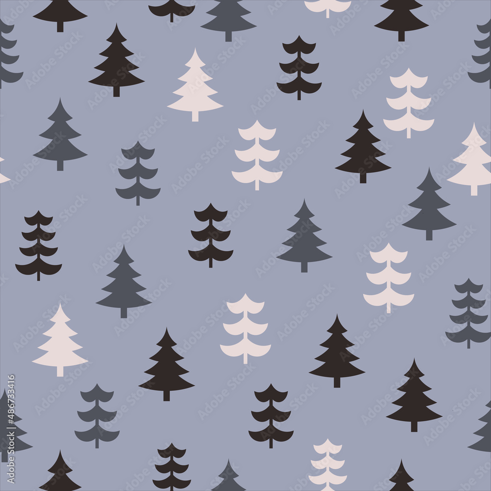 Obraz premium Abstract Christmas seamless pattern with decorative Christmas tree. Print for greeting cards, fabric or wrapping paper designs. Eps 10 vector illustration.