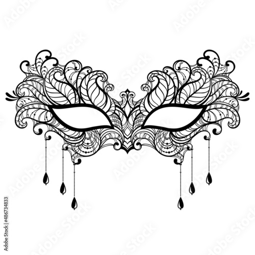Beautiful lace mask with pendants. Vector illustration.
