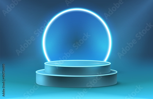 Abstract podium background. Realistic of empty platform with light effects. Vector illustration