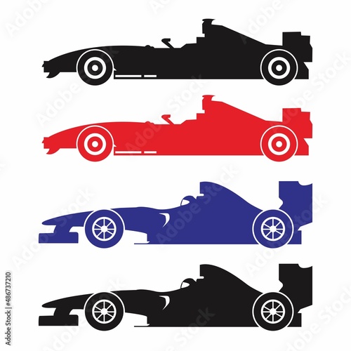 Formula racing car, abstract vector silhouette side view. white background