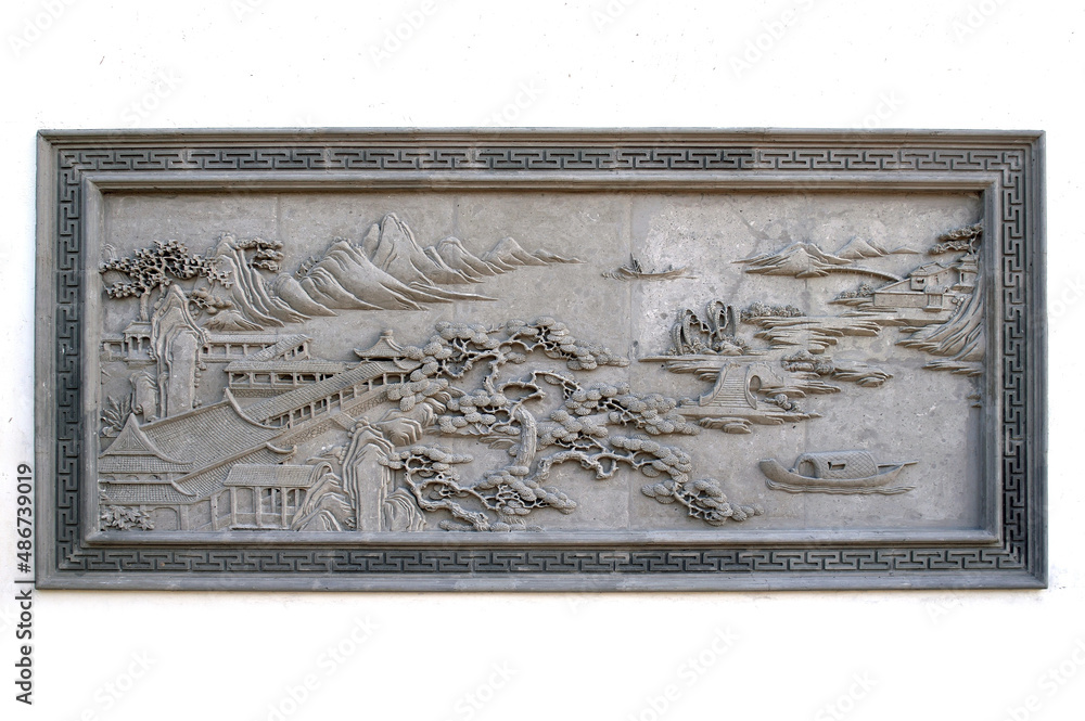 Chinese ancient architectural stone carving wall decorative pattern