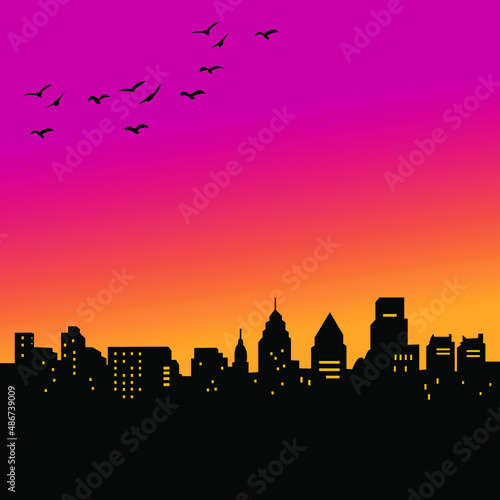 city skyline silhouette at sunset