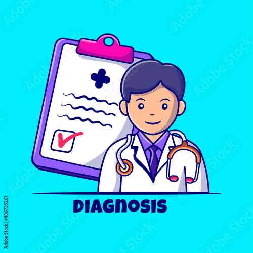 Doodle diagnose with medical record illustration with hand drawn cartoon style