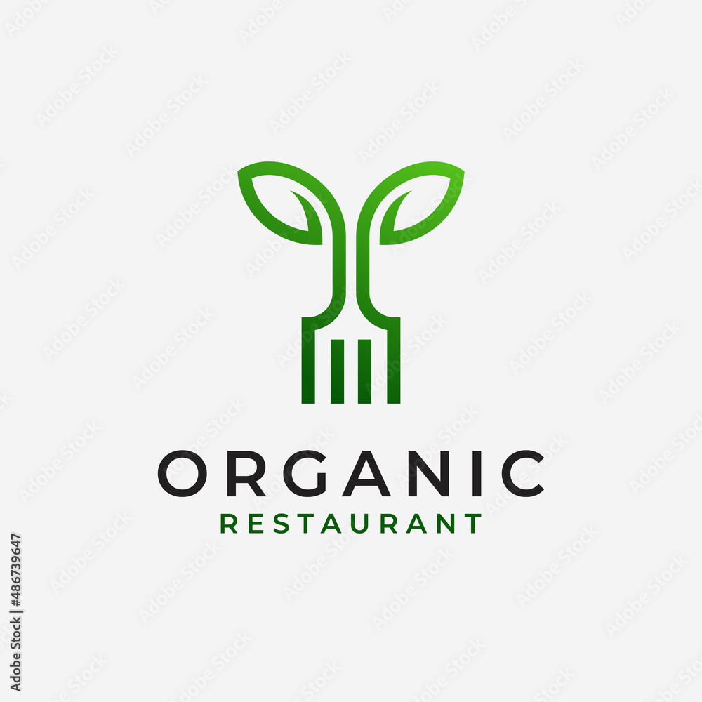 Creative Fork with Leaf for Vegan Food Logo Design Ideas