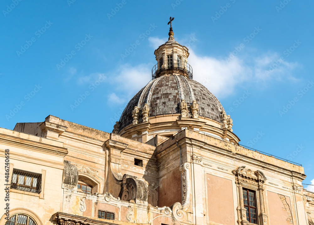 The Dome of the Saint Caterina church on the Pretoria square in Palermo, Sicily, Italy