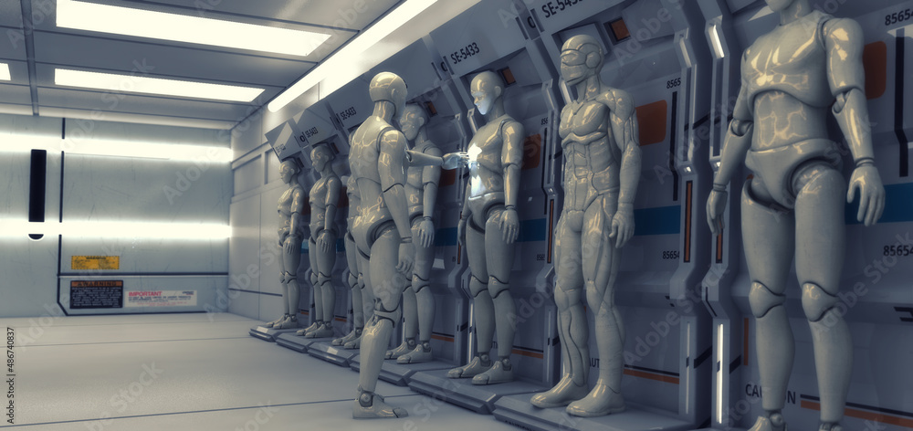 Fototapeta premium 3D render. Cloning humanoid figures