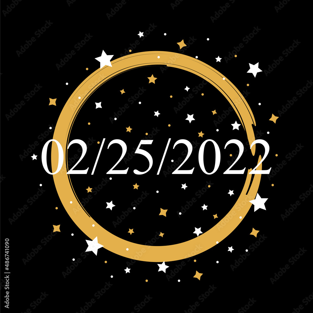 American Date 02/25/2022 Vector On Black Background With Gold and White Stars