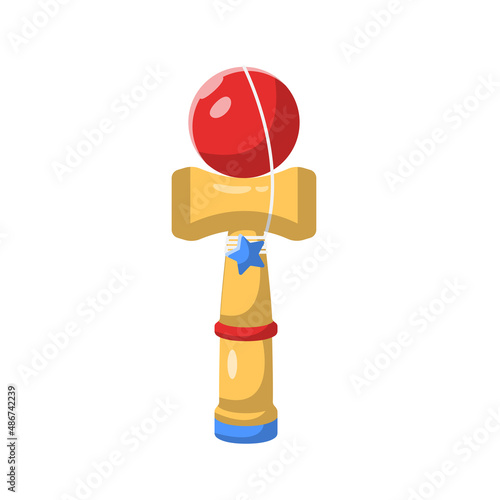 Toss and Catch Wooden Ball Flat Illustration. Kendama Clean Icon Design Element on Isolated White Background