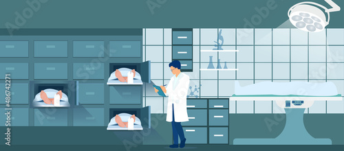 Vector of a pathologist standing in the morgue photo