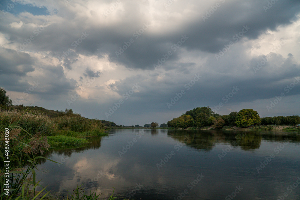 rzeka, zachód słońca