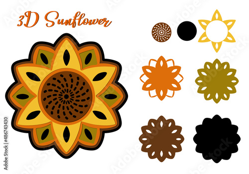 Multi-layer craft of a sunflower flower. Cutting file