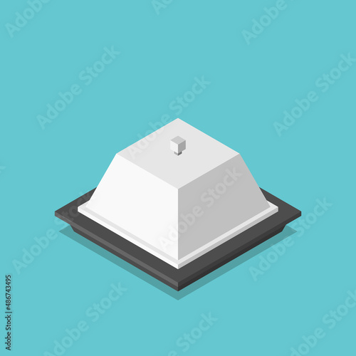 Isometric serving cloche, geometric food dome. Service, cooking, catering and eating concept. Flat design. EPS 8 vector illustration, no transparency, no gradients