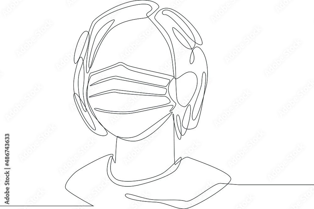 A woman always wears a mask to avoid covid-19. Temporary hand painting using black and white background. Vector illustrations. Covid-19. Pandemic. A woman always wears a mask to avoid covid-19. Temporary hand painting using black and white background. Vector illustrations. Covid-19. Pandemic.