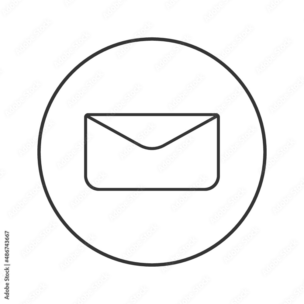 Mail envelope icon. Round message line icon for web and print isolated on white background. Mail envelope icon. Round message line icon for web and print isolated on white background.