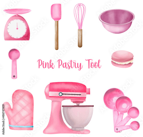 Pink Baking tool watercolor vector collection