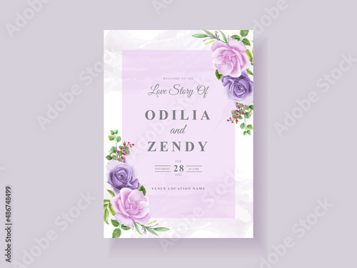 beautiful purple floral wedding invitation card template