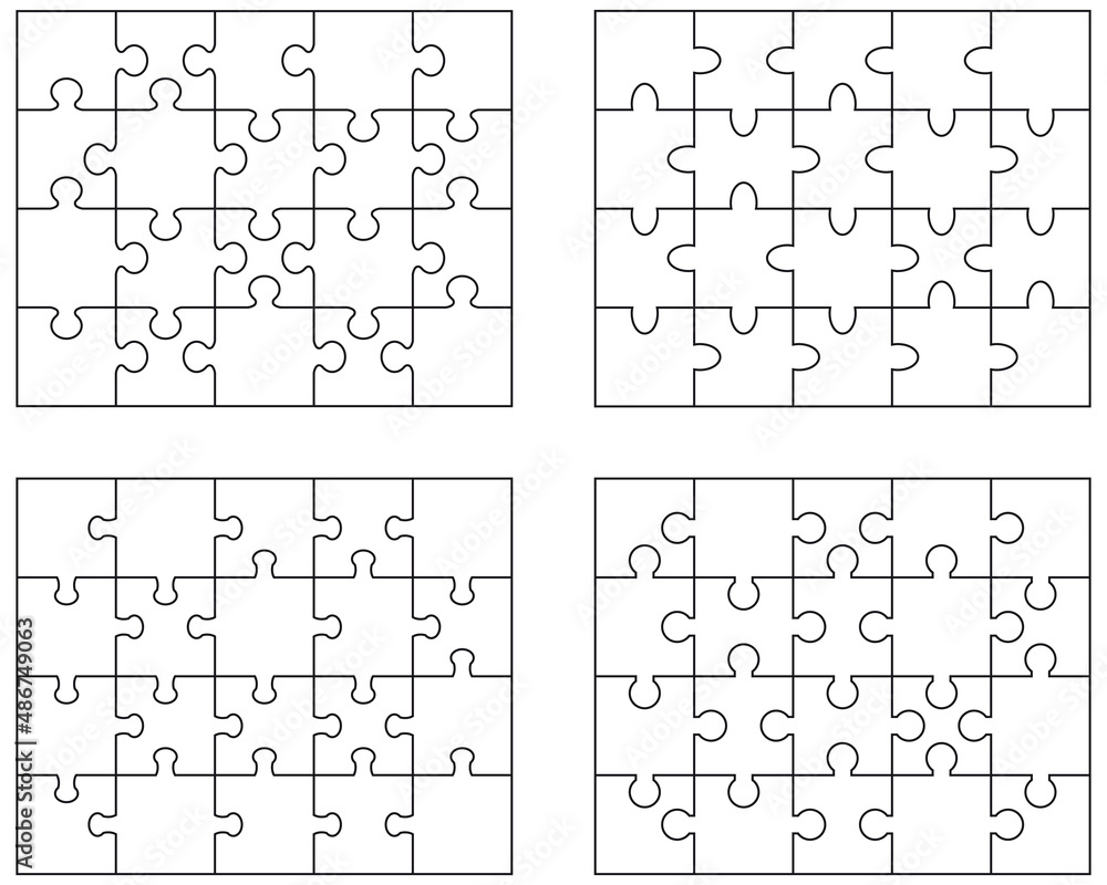 Illustration of different white puzzles, separate pieces Illustration of different white puzzles, separate pieces