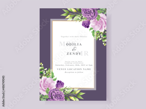beautiful purple floral wedding invitation card template