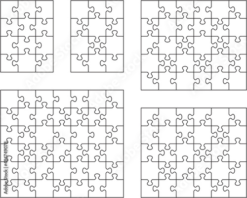 Illustration of different white puzzles, separate pieces 