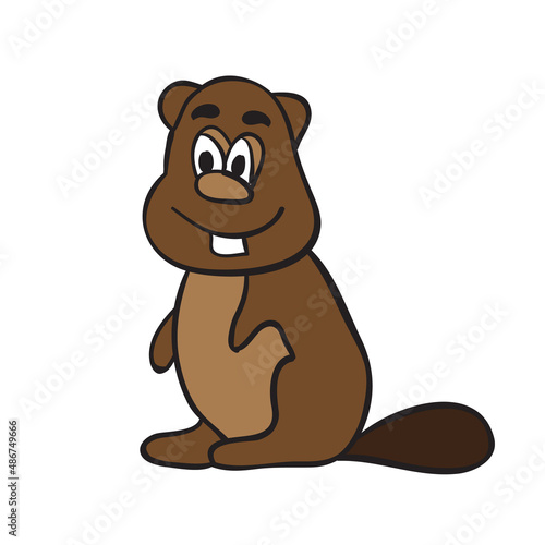 Cute cartoon beaver. Brown beaver character. Simple vector illustration clip art