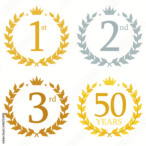 Wreath frame ranking illustration set . From 1st place to 3rd place