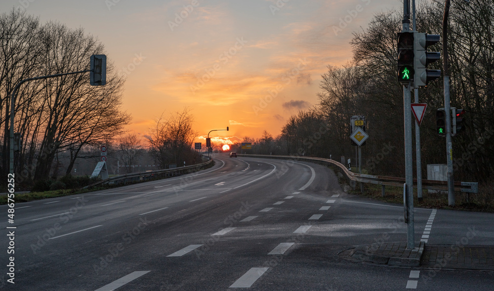 view of the highway and a bright sunset