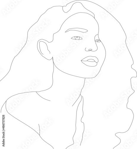 Line drawing.Portrait of a Beautiful Woman. Vector illustration of young woman .Pattern isolated on a white background.