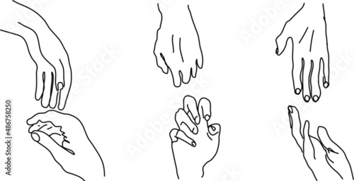 Woman icons collection line. Hand Collection - Vector Illustration of Female Hands of Different Gestures