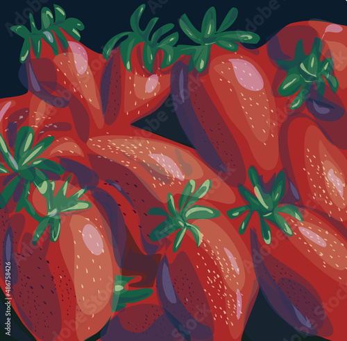 Vector bright seamless pattern of strawberry  fresh fruit healthy food.