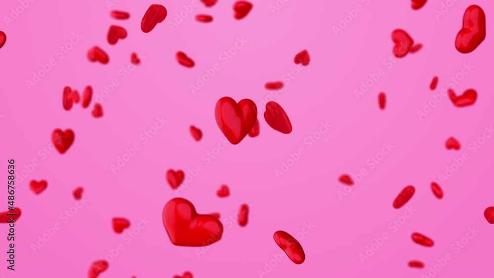 Falling red 3D hearts on pink background, Valentine’s Day animation loop. Falling red 3D hearts on pink background, Valentine’s Day animation loop.