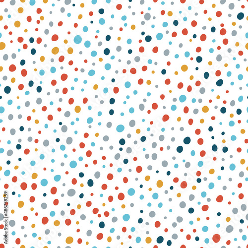 Colorful Polka Dots Pattern. Abstract Doodle Stain Seamless Multicolor Vector Background. 