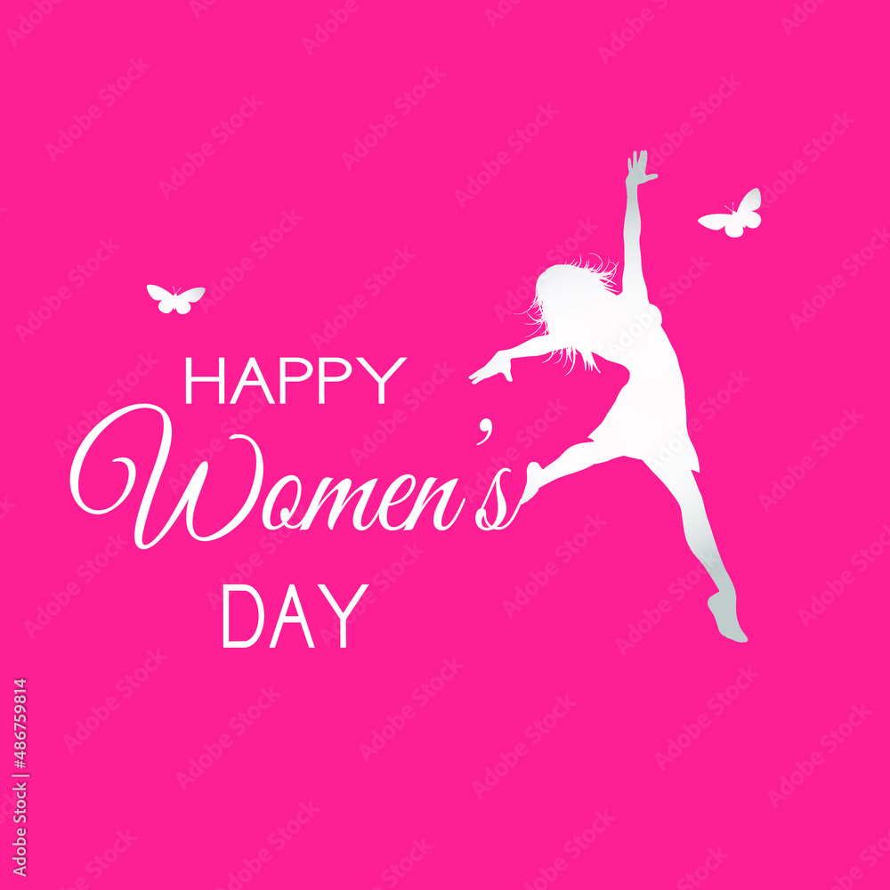 8 March womens day. Woman on swing. Abstract background with text and flowers 8 March womens day. Woman on swing. Abstract background with text and flowers
