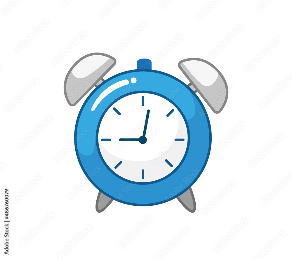 Blue alarm clock. Time symbol. Vector illustration in cartoon childish style. Isolated funny clipart on white background. cute print. Blue alarm clock. Time symbol. Vector illustration in cartoon childish style. Isolated funny clipart on white background. cute print.