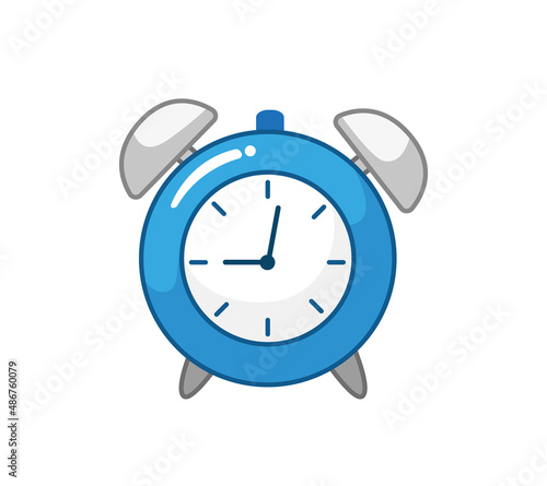Blue alarm clock. Time symbol. Vector illustration in cartoon childish style. Isolated funny clipart on white background. cute print.