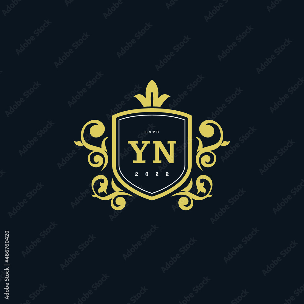 Letter Initial YN with Royal Template. luxury gold vector logo design ...