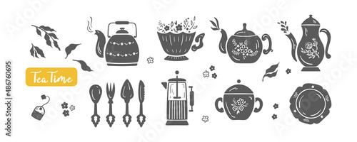 Tea and Coffee Household Utensils. Kettle Collection. Teapot Vector Set.