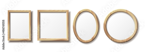 Set of empty wooden picture frame different shapes.