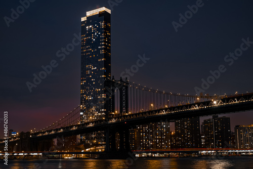 Fototapeta Naklejka Na Ścianę i Meble -  Manhattan Bridge at night shot from the Brooklyn. 