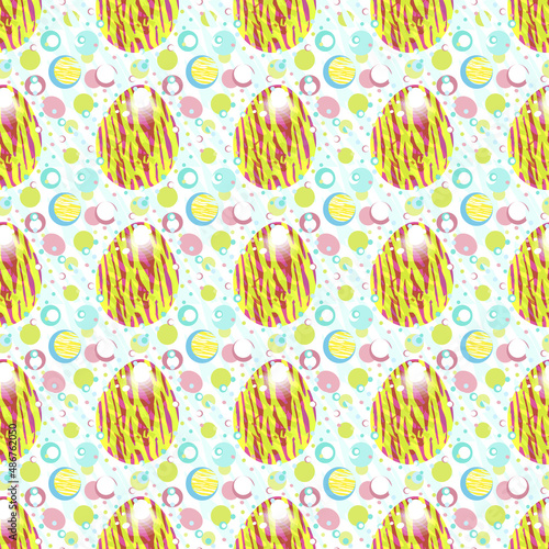 Seamless texture. Backgrounds with Easter eggs. For the Easter holiday, a pattern of bright eggs. Repeating pattern for printing on paper and fabric.