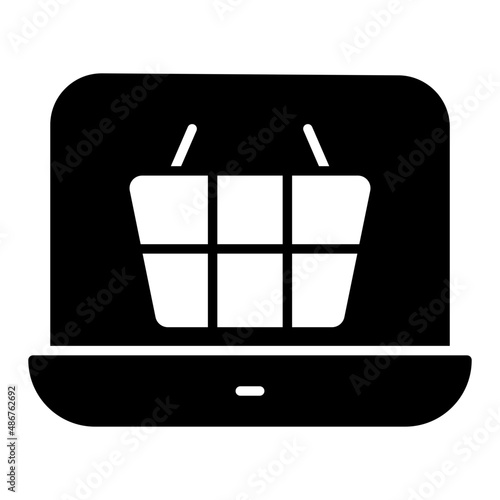 Basket inside laptop, icon of eshopping 

