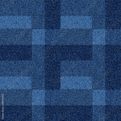 Seamless repeat pattern. Blue denim texture with checkered pattern.