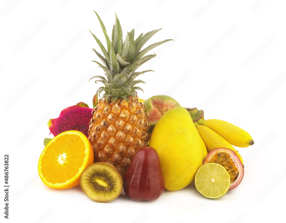 tropical fruit white background tropical fruit white background