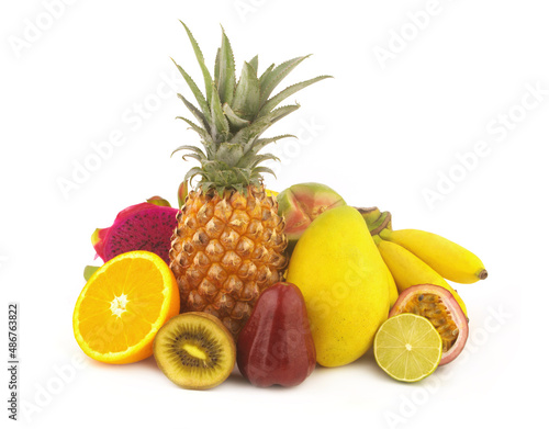 tropical fruit white background